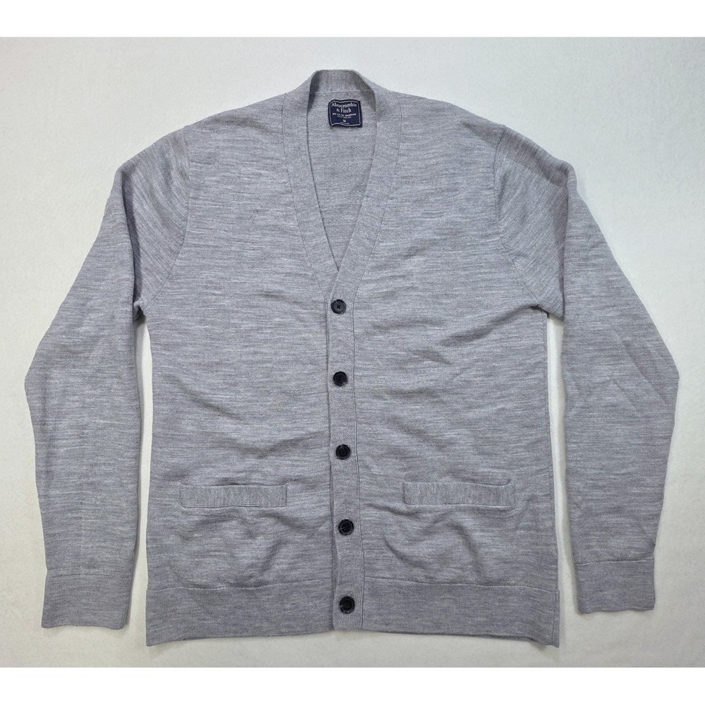Abercrombie Fitch Cardigan Sweater Mens M Gray Merino Wool Blend Gray‎ Soft Feel